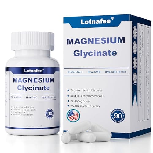 Lotnafee Magnesium Glycinate Capsules – Maximum Absorption Magnesium Supplement for Stress Relief, Deep Sleep, Muscle & Nerve Support, Heart Health & Calm Mood – Gentle, Non-GMO, 90 Capsules