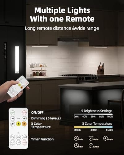 AMETHEUS 4Pack 12inch Under Cabinet Lighting with Remote, 2400mAh USB Rechargeable Battery LED Lights, Smart Motion Sensor Wireless Indoor, Dimmable 3 Color Temps Closet Light for Kitchen, Stairs - Thumbnail 3