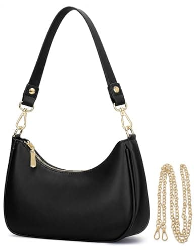Mivorica Small Shoulder Bag for Women - Trendy mini Crescent Purse & Handbag with Detachable Chain Strap - Cute Mini Hobo Clutch for Travel & Party, Classic Black Faux Leather - Image 1