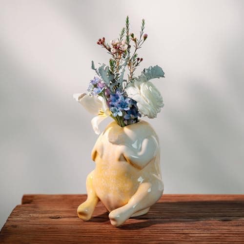 Cute Ceramic Turkey Vase for Flower, Turkey Planter Pot for Home Decor Indoor Outdoor, Unique Vases for Wedding Dinner Table Living Room Office Decorative Vase - Thumbnail 4