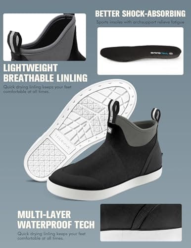 Trudave Deck Boots for Men, Waterproof Rain Boots with High Traction, Slip On Saltwater Fishing Boots Neoprene Rubber Ankle Boots for Boating Sailing - Thumbnail 4