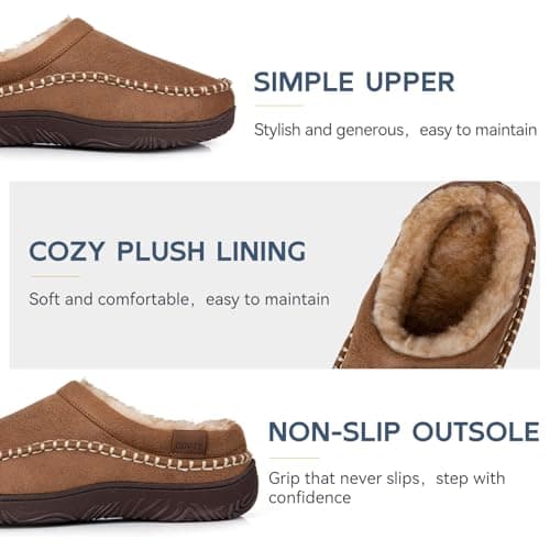 BOVTY Men's Moccasin House Slippers - Memory Foam Indoor Outdoor Shoes Warm Fuzzy comfy Slip-on - Thumbnail 5