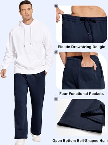PINSPARK Flare Sweatpants for Men Open Bottom Fleece Lined Pants Elastic Drawstring Wide Leg Lounge Pants with Pockets 2XL Blue Purple - Thumbnail 3