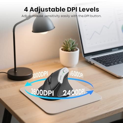 Bnnwa Wireless Vertical Ergonomic Optical Mouse 2.4G Bluetooth Wireless Vertical Mouse 4 Adjustable 1000/1600 / 2400/3200 DPI Wireless Mouse Compatible with Windows, Mac OS, Laptop, PC- Black - Thumbnail 5
