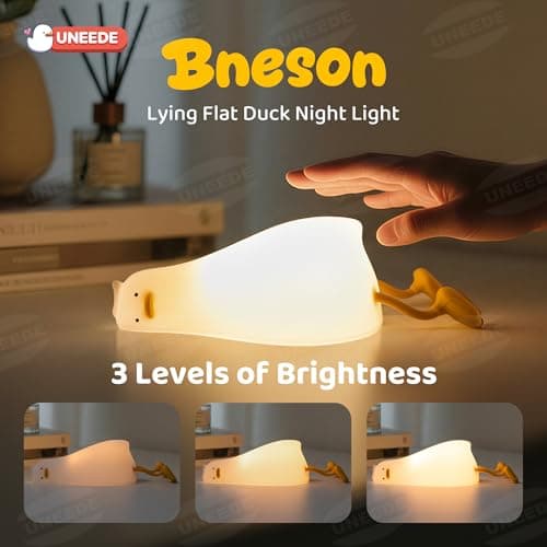 UENEEDE Lying Flat Duck Lamp, 3 Level Dimmable Rechargeable Silicone Night Light, Benson Duck Cute Squishy Touch Sensor Bedside Lamp for Nursery, Breastfeeding, Kids Room Decor - Thumbnail 2