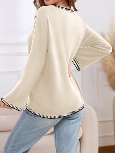 JUYUEO Womens Cardigan Sweater Trendy Long Sleeve V Neck Chunky Open Front Bow Tie Sweater Fall Outwear Beige M - Thumbnail 4