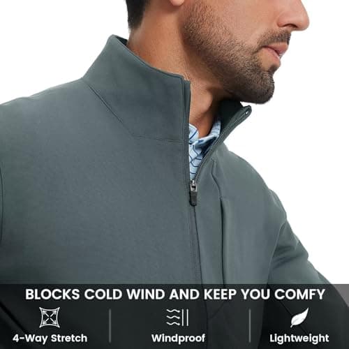 MAELREG Mens Jacket with Zipper Pockets Casual Stylish Lightweight Softshell Jacket Men for Golf Work Windbreaker - Thumbnail 5