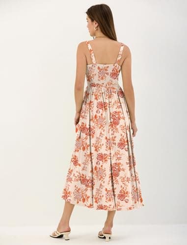 ZAFUL Floral Dress for Women Corset Dress Wedding Guest Flowy Dresses for Women A Line Casual Sundress with Pockets Orange Floral L - Thumbnail 3