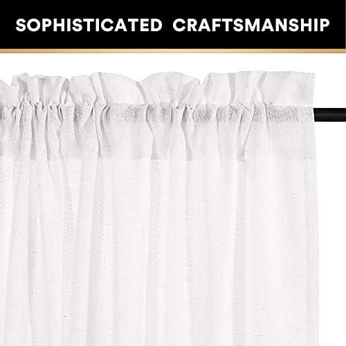 PrinceDeco White Linen Curtains 108 Inch Length 2 Panels Set, Rod Pocket Curtains for Living Room, Light Filtering Curtains for Bedroom/Living Room Energy Saving Vertical Drapes - Thumbnail 2