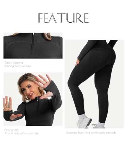 YOAKUKA Womens 2 Piece Workout Sets Quarter Zip Pullover High Waist Butt Lifting Leggings Seamless Yoga Outfits Gym Sets - Thumbnail 3