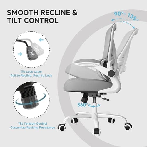 PKPT Mesh Office Chair, 330LBS Ergonomic Comfy Desk Chair with Adjustable Lumbar Support, Executive Computer Chairs for Home Office, White - Thumbnail 5