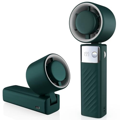 YOSHENMO Portable Handheld Turbo Fan - Foldable Mini Fan with Air Turbo Tech, 1-199 Speed Adjustment, 20H Runtime, LED Display, Battery-Powered for Indoor/Outdoor Use Dark Green - Image 1