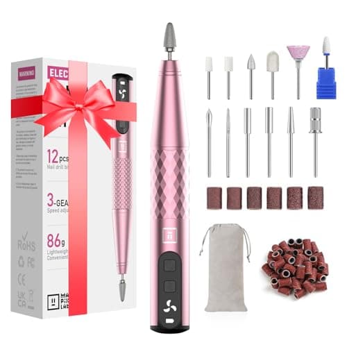 Mfish Professional Nail Drill Kit, Electric Nail File for Acrylic/Gel Nails,12 Bits, Adjustable Speeds, Portable Cordless Electric Nail Tools for Home & Salon Use - Image 1