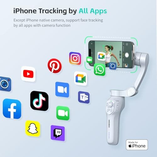 COMITOK Only for iPhone, MOGO [Apple MFi Certified] Gimbal Stabilizer for iPhone with Phone Clip & RGB Light, Support Selecting Tracking Target on Apple Watch & iOS26 Cameras for iPhone 16 15 Pro Max - Thumbnail 5