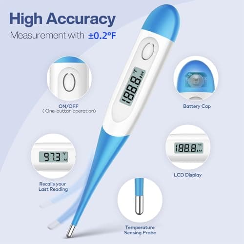 Boncare 10 Seconds Oral Thermometer for Adults and Kids - Accurate & Safe Rectal Thermometer for Baby with Fever Alarm, Digital Thermometer (Light Blue) - Thumbnail 3