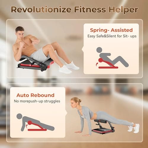 ALLYOUGER Ab Machine for Home Gym, Foldable Sit Up Exercise Equipment with 3 Resistance Levels & Auto-Rebound, Adjustable Core & Ab Trainer for Full Body Workout, Stomach Exercise Machine (Red） - Thumbnail 2