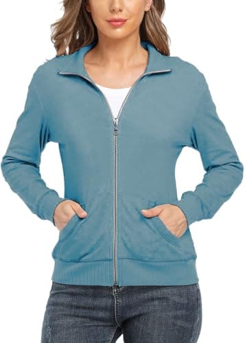 J.Corrine Women's Zip up Sweatshirts Jacket Stand Collar Long Sleeve Running Track Jacket with Pockets - Thumbnail 3
