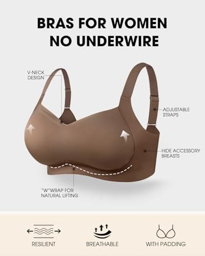 LIIJOO Seamless Wireless Comfort Bra for Women, Full Coverage, Back Smoothing, Wide Strap, No Back Bulge, Underarm Contouring, Light Lift, Minimizer Fit（Chocolate Brown, 1XL Size） - Thumbnail 3