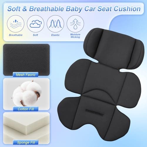 Infant Car Seat Insert for Doona, Ultra-Thick Baby Car Seat Head Support, Breathable Mesh Baby Car Seat Cushion with Natural Filled Sponge, Universal Carseat Head Support for Preemie to Toddler - Thumbnail 5
