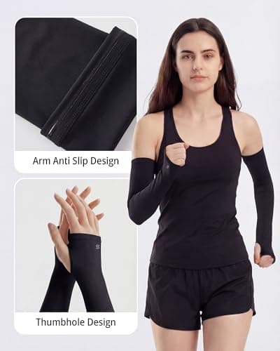 Stelle Sun Protection Cooling Arm Sleeves with Thumb Holes Golf Sport UV Arm Covers Gardening Outdoor (Black,S|M) - Thumbnail 3