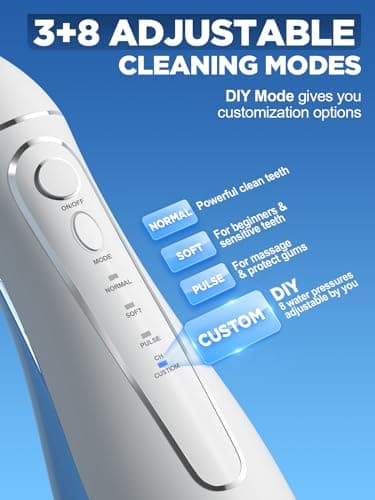 Oralfree Water Dental Flosser Cordless for Teeth Cleaning - 4 Modes Oral Irrigator 300ML Braces Flossers Cleaner, Rechargeable Portable IPX7 Waterproof Powerful Battery for Travel Home - Thumbnail 4
