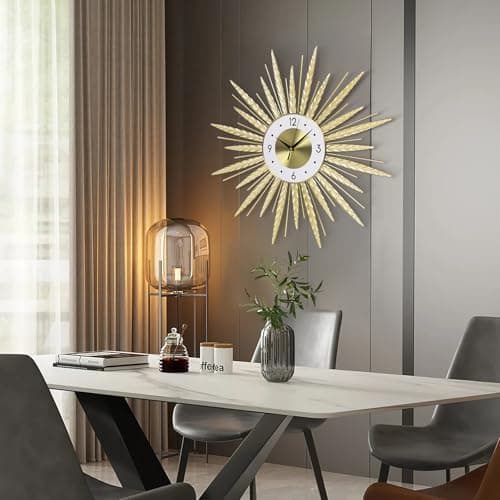 Anmotpe 23 inch Gold Starburst Wall Clock, Silent Non-Ticking Large Modern Starburst Decorative Clock for Home Decor, Living Room, Bedroom, Office - Thumbnail 6