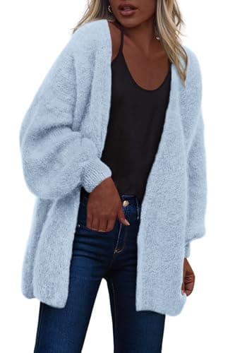 dowerme Women Open Front Cardigans Trendy Fall Long Sleeve Drop Shoulder Soft Knit Slouchy Sweater Spring Outerwear 2026(Light Blue,Small) - Image 1