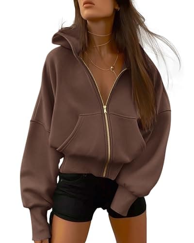 BTFBM Hoodies For Women Spring Clothing 2026 Long Sleeve Zip Up Fleece Fashion Sweatshirts Jacket Y2K Hoodie Fall Fashion(Dark Coffee, Medium) - Image 1