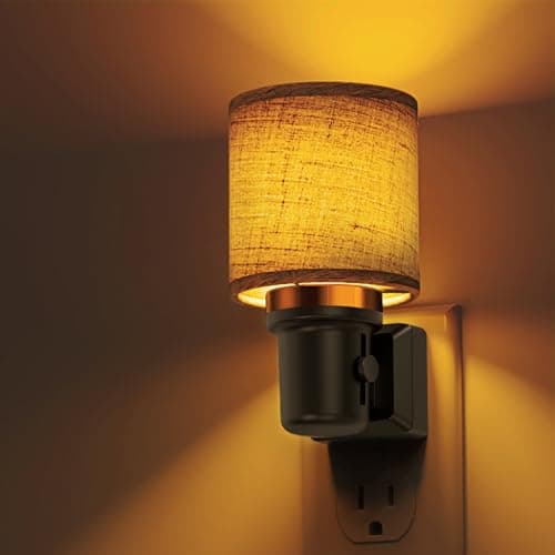 L LOHAS LED Night Lights Plug into Wall, Linen Fabric Cylinder Decor Night Light, Dusk to Dawn Sensor Vintage Nightlight, Amber Warm 0-100LM Dimmable, for Bedroom Living Room Hallway - Image 1