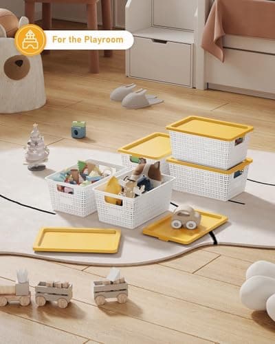 NUMIFUN Plastic Storage Bins with Latching Lids – Stackable Storage Baskets with Lids for Pantry, Closet, Bedroom & Shelves | Durable Organization Boxes for Home,Office & Classroom, 6 Pack, White - Thumbnail 2