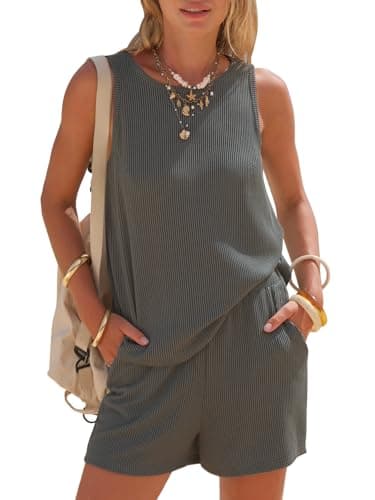 EXLURA Women's Summer 2 Piece Outfits Sleeveless Tank Top Matching Shorts Sets Lounge Sets Beach Vacation Cruise Clothes 2026 - Image 1
