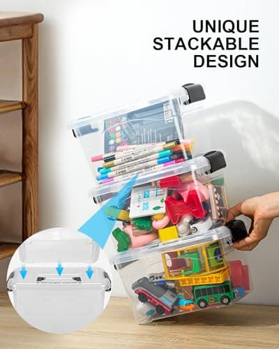 EOENVIVS Plastic Storage Bins with Lids 6 Packs, 7 Quart Storage Organizer Bins with Buckle-Up Latches and Handle, Stackable Storage Containers for Home Pantry Office Classroom Organization, Clear - Thumbnail 5