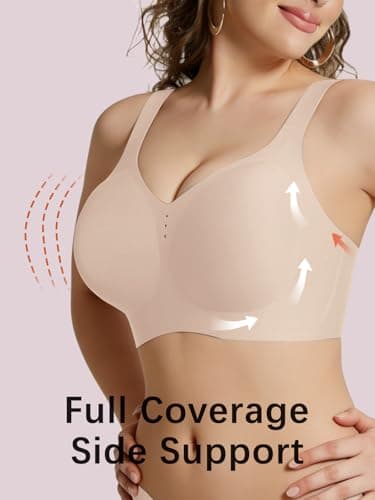 COCOMARTS Jelly Bras for Women No Underwire Full Coverage Push Up Seamless Bralettes Comfortable Supportive Tshirt Bra Nude Medium - Thumbnail 5