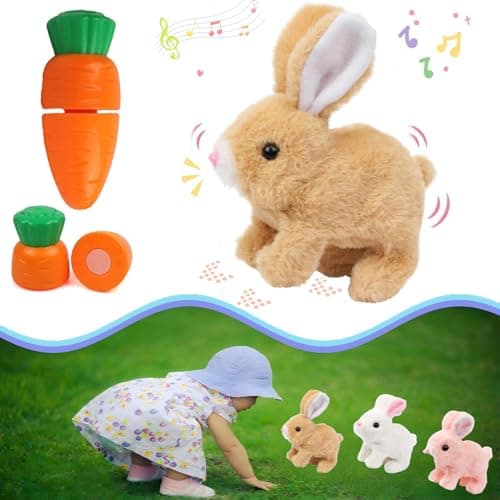Zloeoa Bunny Stuffed Animal Plush, Interactive Electronic Pet Hopping Bunny Toy, Realistic Stuffed Bunny Rabbit (Brown)