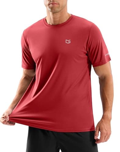 Men's Workout Breathable T-Shirts Dry Fit UPF 50+ Sun Shirts Quick Dry Cooling Tee for Athletic, Running, Hiking (Red, S) - Image 1
