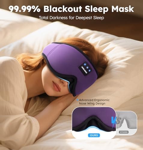 AHUIARGY Ice Silk Sleep Mask with Headphones, Sleep Headphones for Side Sleeper with 3D Cups, Bluetooth 5.4 Sleeping Eye Mask, Total Blackout Sleeping Headphones for Women Men(Purple) - Thumbnail 6