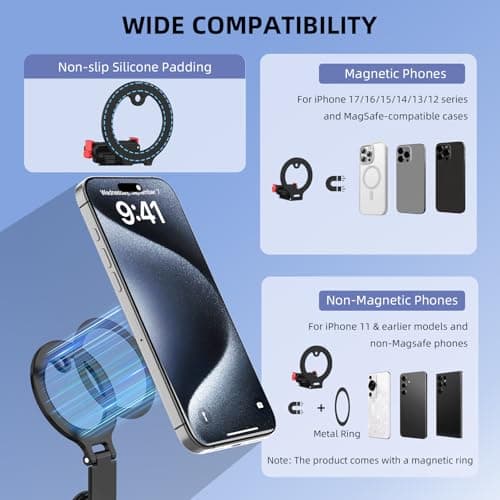 BRDRC Action 6 Magnetic Stand Base, Aluminum Alloy Quick Release Adapter for DJI Osmo Nano, for MagSafe iPhone Desktop Mount Table Holder with 360° Adjustable & 1/4” Screw Hole Tripod Accessories - Thumbnail 4