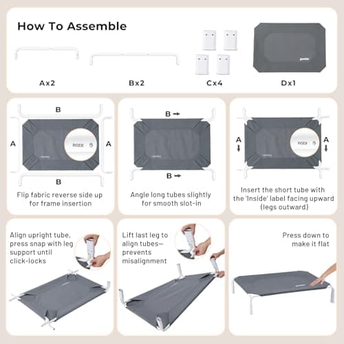 ZOMISIA Elevated Dog Cot Bed Tool-Free Assembly - Outdoor Raised Dog Cooling Bed Frame for Large Pets, Summer Pet Hammock Off Ground with Non-Slip Feet & Waterproof Teslin Mesh, 43x30 Inch - Thumbnail 5