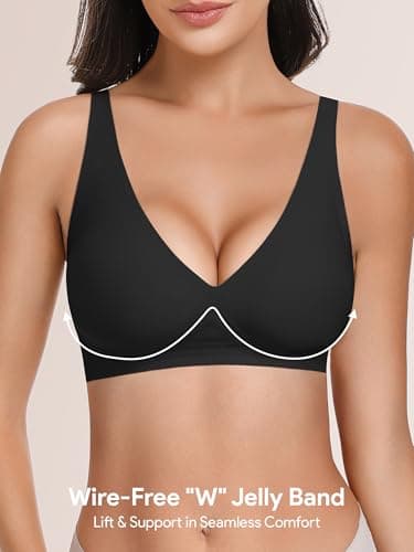 Angelhood Deep V Bras for Women Comfort Wireless Bralettes Adjustable Seamless Plunge Bras Black - Thumbnail 2