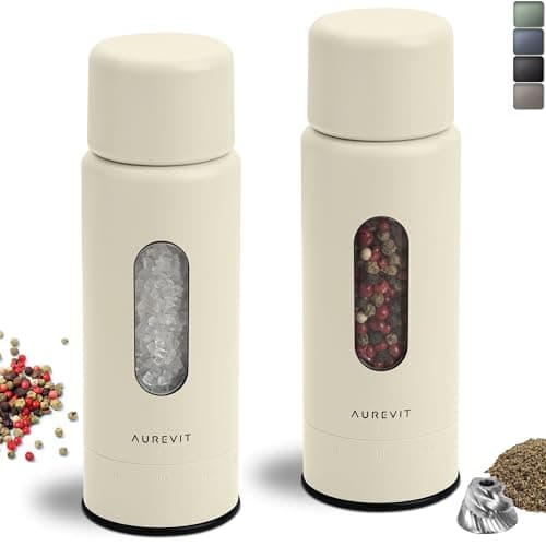 Aurevit Salt And Pepper Grinder Set Manual, Salt And Pepper Mill With Ceramic/Stainless Steel Core, External Adjustable Coarseness, Refillable, Durable (2 Packs, Buttercream)