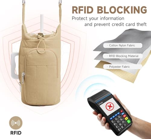 WOOMADA Water Bottle Holder Bag with Strap, 40/32 oz Crossbody Bag Gym Accessories, Sling Purses for Women(Khaki) - Thumbnail 6