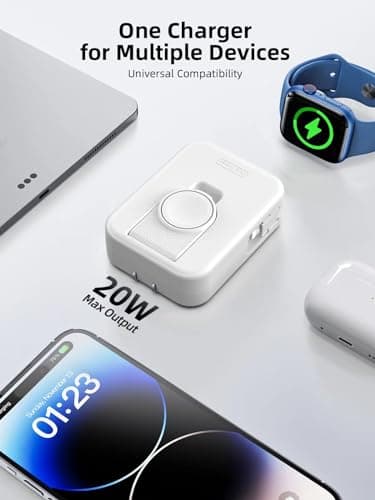 AFLYDOG for Apple Watch Charger Block, 2 in 1 Wall Charger with Built-in Retractable Charging Cable, Travel Foldable Plug Power Adapter Compatible with iPhone iWatch (White) - Thumbnail 6