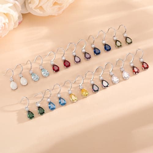 Teardrop Dangle Drop Earrings -925 Sterling Silver Birthstone Earring Jewelry Birthday Gifts for Women,Girlfriend,Wife,Mom - Graduation, Friendship,Birthday, Anniversary (12 - Blue Topaz) - Thumbnail 3