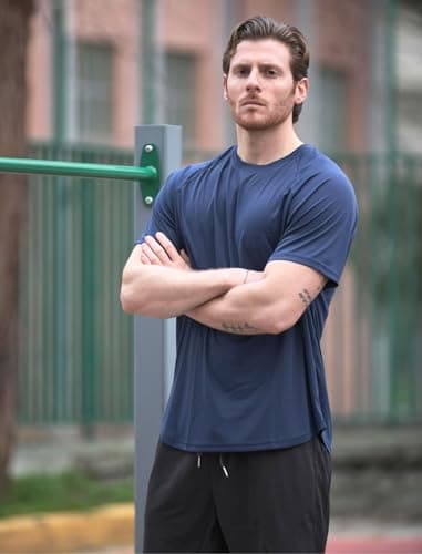 PINSPARK Mens Gym Workout Tshirts Moisture Wicking Shirts for Men Quick Dry T-Shirts Crewneck Plain Tees Navy Tshirt Men - Thumbnail 3