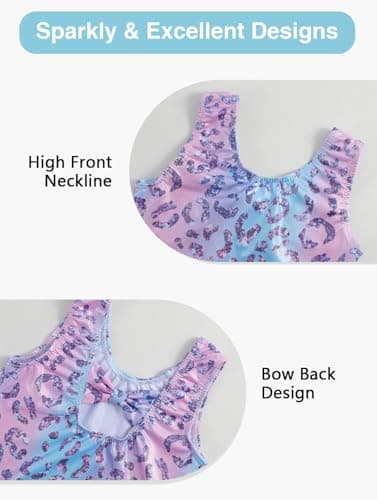 HOZIY Kids Leotards Gymnastics Biketards Unitards with Shorts Hairband Sparkly 3 Piece Sleeveless Activewear Tumbling Dance Outfits Leopard Purple Size 8-9 - Thumbnail 3