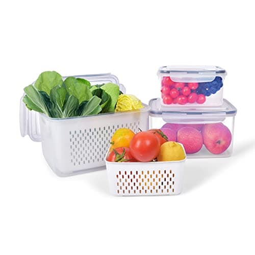 Aagglly Fruit & Vegetable Storage Containers for Refrigerator with Drain Baskets and Airtight Lids, Produce Saver Containers to Keep Berries Lettuce Vegetables Fresh Longer, BPA Free Dishwasher Safe - Image 1