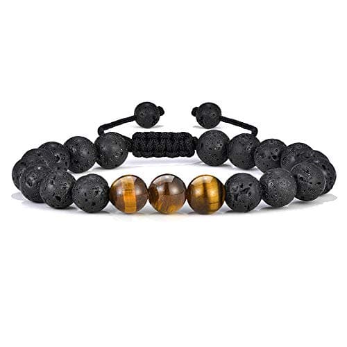 M MOOHAM Personalized Gifts for Men Bracelets - Beaded Natural Tiger Eye Lava Rock Bracelets for Men Birthday Gifts Unique - Image 1
