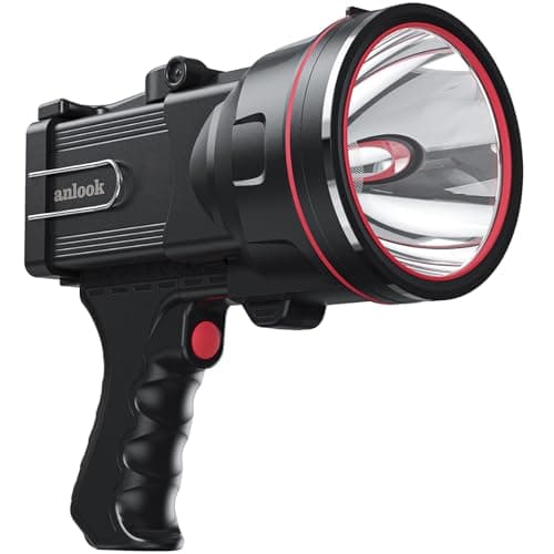 Rechargeable Spotlight Flashlight, Waterproof Outdoor Handheld Spot Light, Built-in Kickstand and Phone Charger, Emergency Light for Camping, Boat, Hunting, Hiking (Warm White) - Image 1