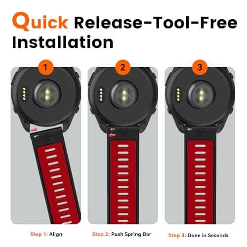 Velocarer Watch Band for Garmin Forerunner 265/Forerunner 255/Vivoactive 4/Venu 3/Venu 2, 22mm Quick Release Silicone Sport Bands, Black & Red - Thumbnail 5
