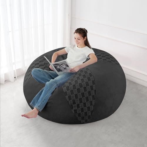 HABUTWAY 4FT Bean Bag Chair Teardrop Beanbag Chair with Memory Foam Filled Soft Checkboard Leaf alongside Plush Bean Bag Sofa with Removable Cover for Living Room,Bedroom-Checkboard Black - Thumbnail 5